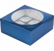 Коробка под капкейки с окошком 235*235*100мм. 9шт (Синяя)